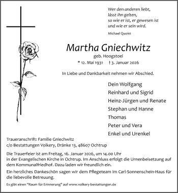Anzeige von Martha Gniechwitz 