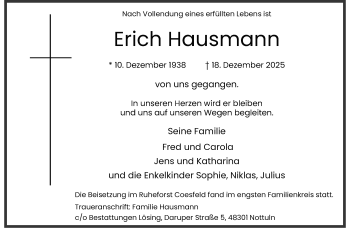 Anzeige von Erich Hausmann 