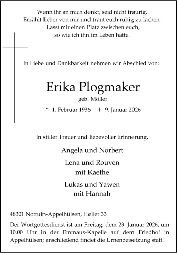 Anzeige von Erika Plogmaker 