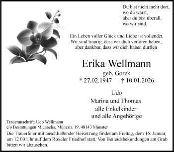Anzeige von Erika Wellmann 