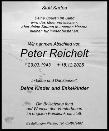 Anzeige von Peter Reichelt 