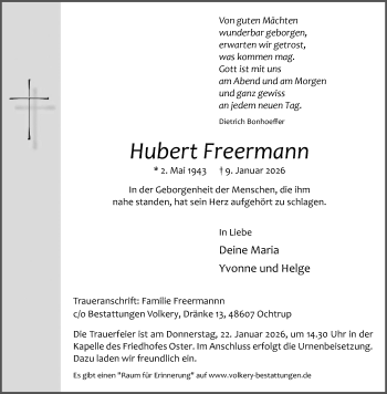 Anzeige von Hubert Freermann 