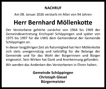 Anzeige von Bernhard Möllenkotte 
