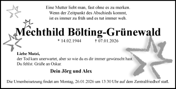 Anzeige von Mechthild Bölting-Grünewald 
