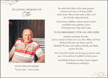 Anzeige von Otto Willi Warnke 