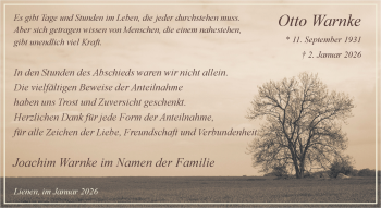 Anzeige von Otto Warnke 