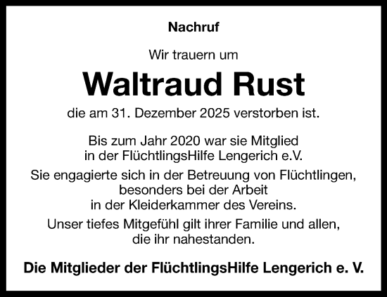 Anzeige von Waltraud Rust von Westfälische Nachrichten