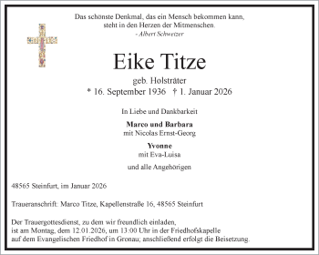 Anzeige von Eike Titze 