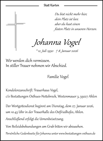 Anzeige von Johanna Vogel 