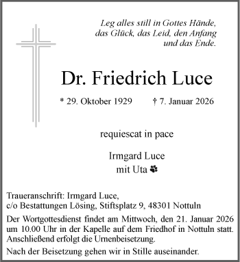Anzeige von Dr. Friedrich Luce 