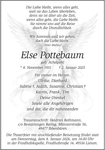 Anzeige von Else Pottebaum 