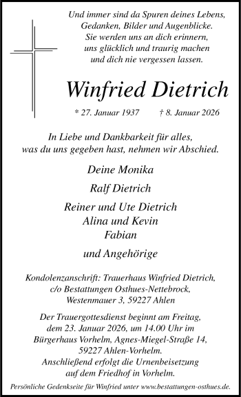 Anzeige von Winfried Dietrich 