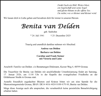 Anzeige von Benita van Delden 
