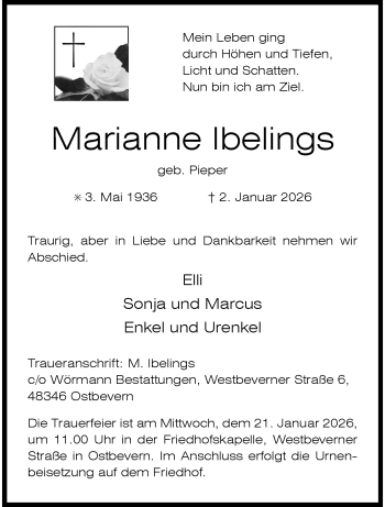 Anzeige von Marianne Ibelings 