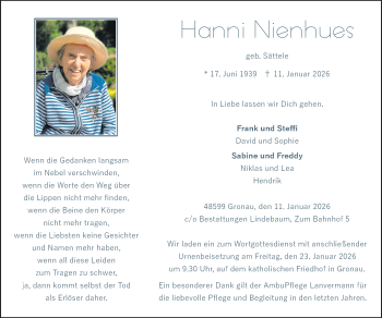 Anzeige von Hanni Nienhues 