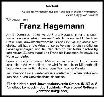 Anzeige von Franz Hagemann 