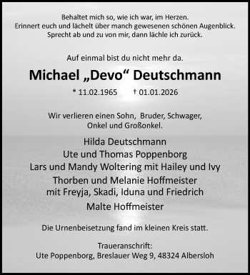 Anzeige von Michael Deutschmann 