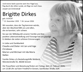 Anzeige von Brigitte Dirkes 
