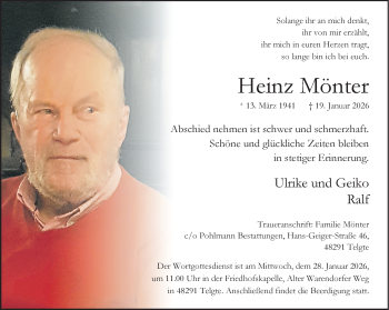 Anzeige von Heinz Mönter 