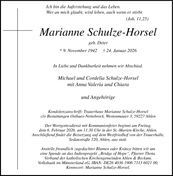 Anzeige von Marianne Schulze-Horsel 
