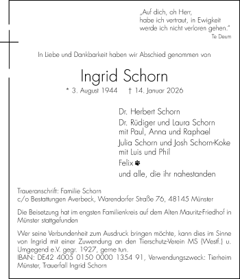 Anzeige von Ingrid Schorn 
