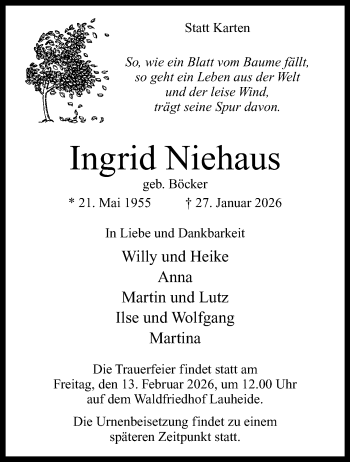 Anzeige von Ingrid Niehaus 