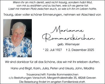 Anzeige von Marianne Rommerskirchen 
