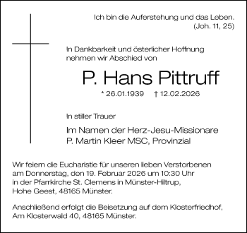 Anzeige von P. Hans Pittruff 