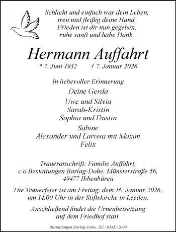 Anzeige von Hermann Auffahrt 