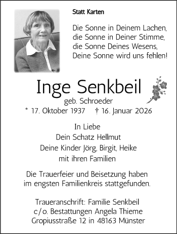 Anzeige von Inge Senkbeil 