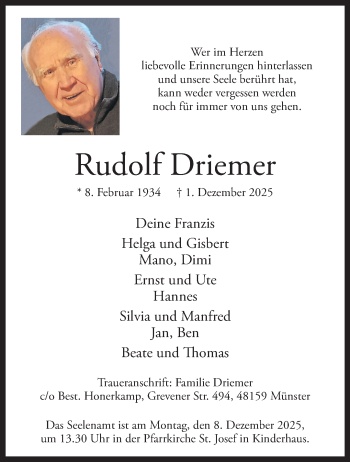 Anzeige von Rudolf Driemer 