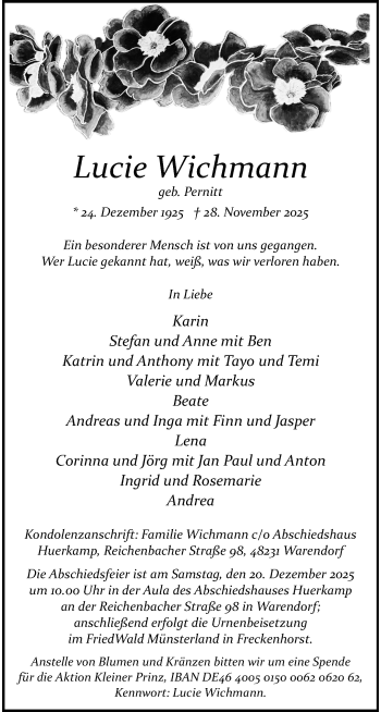 Anzeige von Lucie Wichmann 