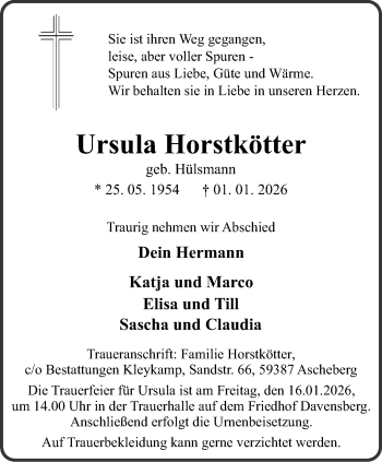 Anzeige von Ursula Horstkötter 