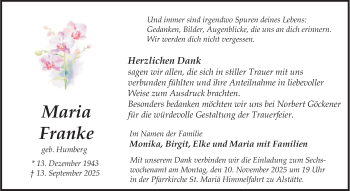 Anzeige von Maria Franke 