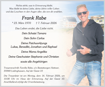 Anzeige von Frank Rabe 
