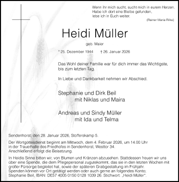 Anzeige von Heidi Müller 