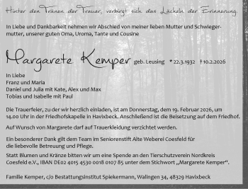 Anzeige von Margarete Kemper 