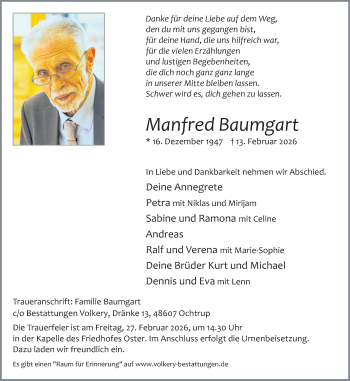 Anzeige von Manfred Baumgart 