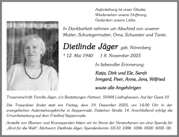 Anzeige von Dietlinde Jäger 