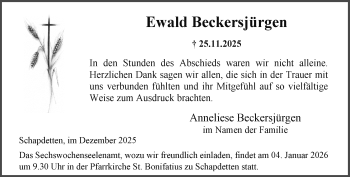 Anzeige von Ewald Beckersjürgen 