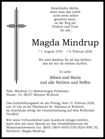 Anzeige von Magda Mindrup 