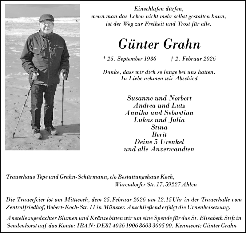  Traueranzeige für Günter Grahn vom 07.02.2026 aus 