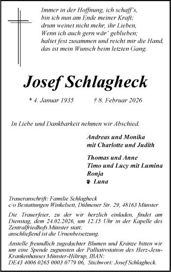 Anzeige von Josef Schlagheck 
