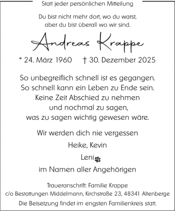 Anzeige von Andreas Krappe 
