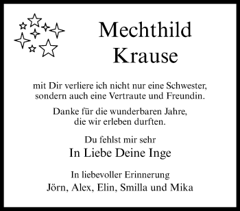 Anzeige von Mechthild Krause 