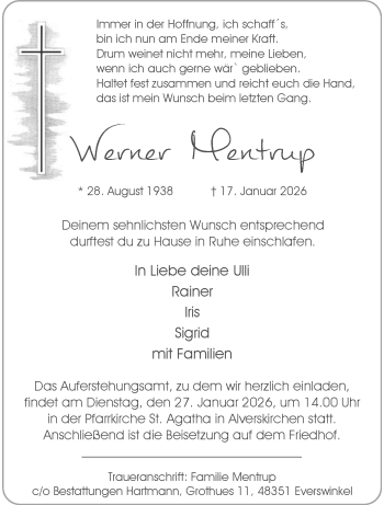 Anzeige von Werner Mentrup 