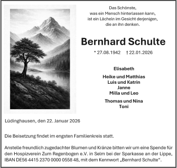 Anzeige von Bernhard Schulte 