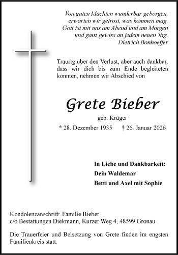 Anzeige von Grete Bieber 