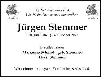 Anzeige von Jürgen Stemmer 