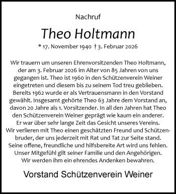 Anzeige von Theo Holtmann 